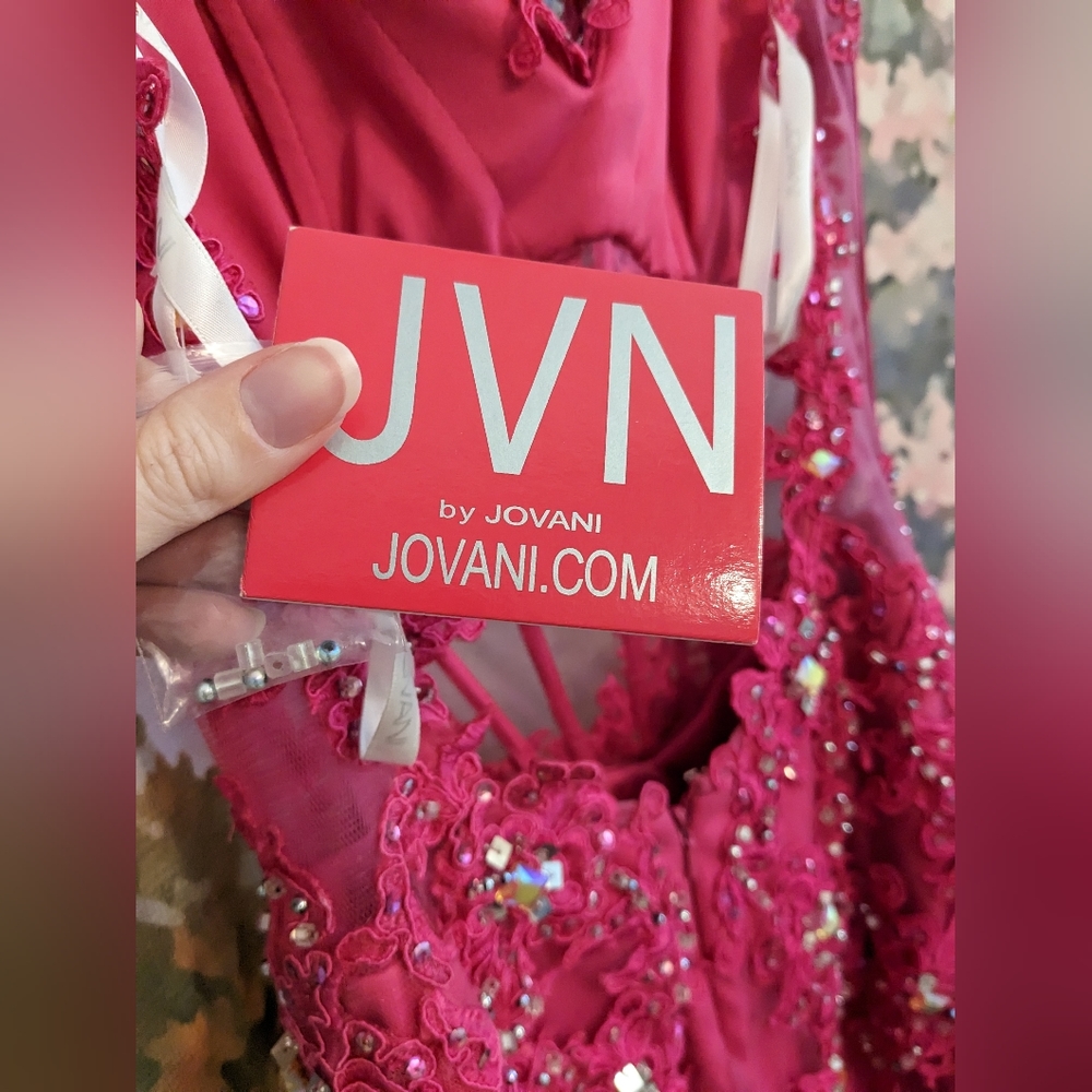 Jovani Hot Pink Beaded Sheer Prom Dress - Picture 6 of 7